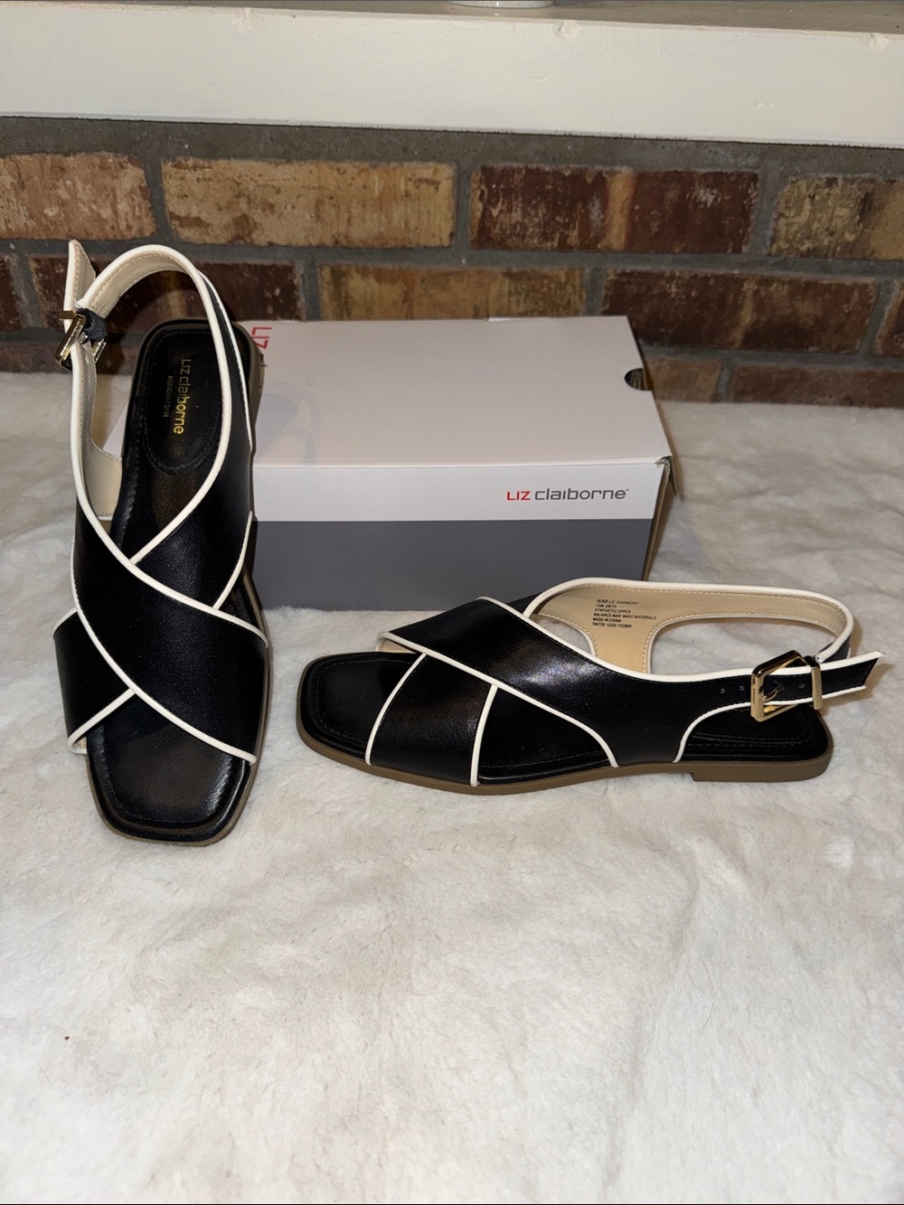 Liz Claiborne Black Sandals with White Trim Slingbacks